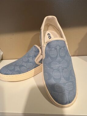 Coach Blue Signature Slip-On Sneakers with Cream Trim